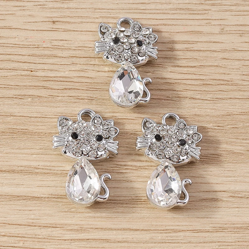 10 stücke 13x22mm Cartoon Kristall Tier Katze Charms Anhänger für Schmuck machen Frauen Mode Ohrringe Halsketten DIY Handwerk liefert – Detail 9