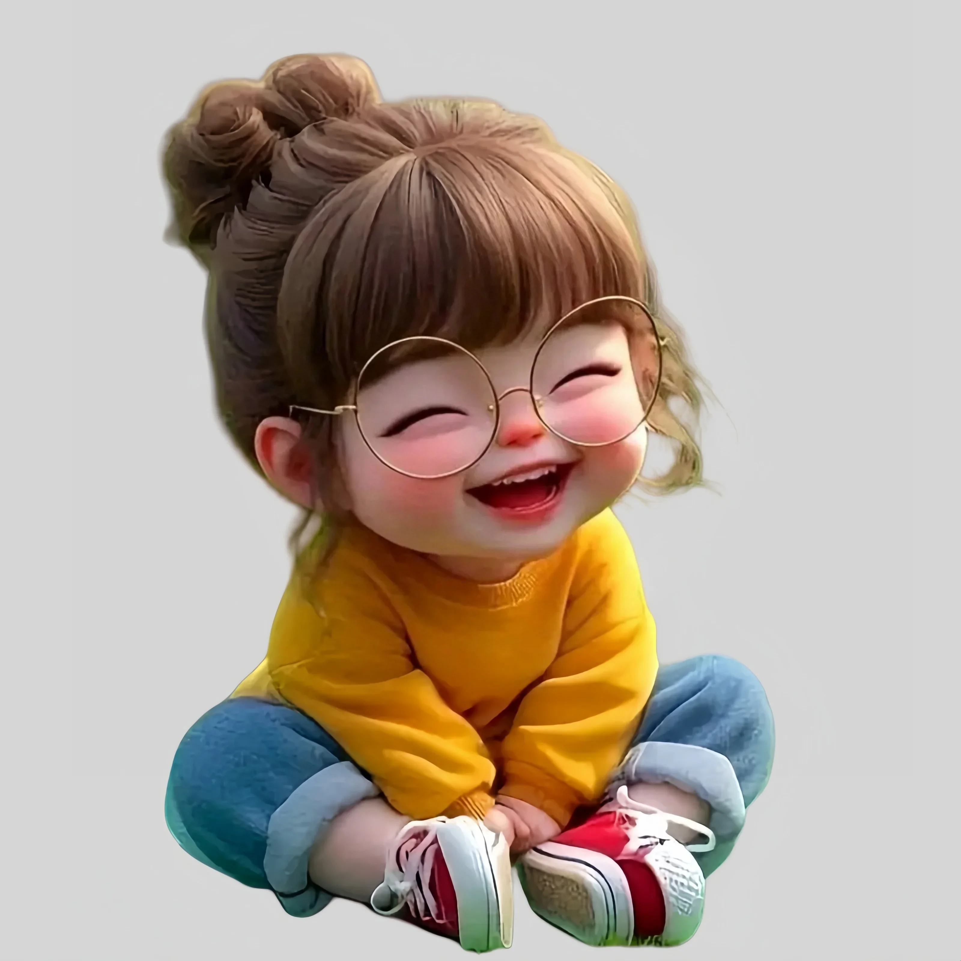 1Pc Round Glasses Yellow Sweatshirt Girl Vinyl Sticker Waterproof Decal for Car Motorcycle Laptop Water Bottle Wall Decor