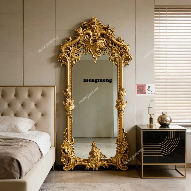 

French, household full-body mirror European living room hand-carved floor mirror size custom full-length mirror
