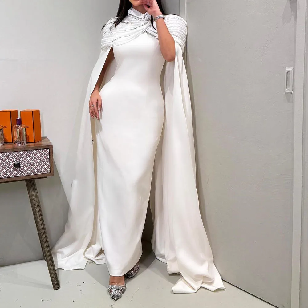 

Customized Straight Evening Dresses Floor-length High-neck Sleeveless Prom Gown Simple Fashion Stole Crystal Draped Party Gown