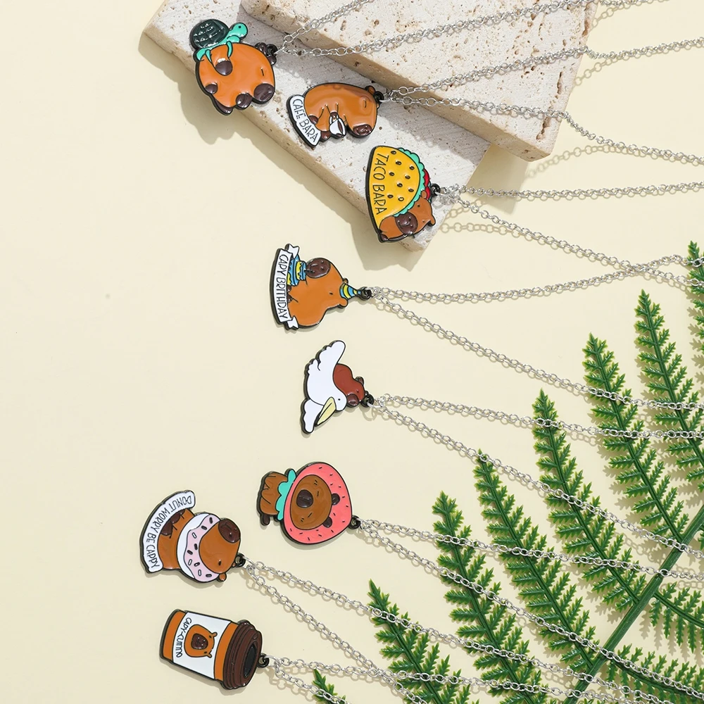 

Ожерелье с подвеской в виде капибары — милый кулон в виде грызуна, игрушки в виде животных Kawaii для любителей природы, минималистичные подарки