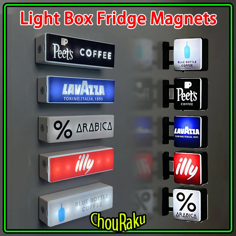 World Classic Coffee Light Sign Fridge Magnet Home Decor Lavassa Illy Peet's Coffee  Atmosphere Light Signage Magnetic Stickers