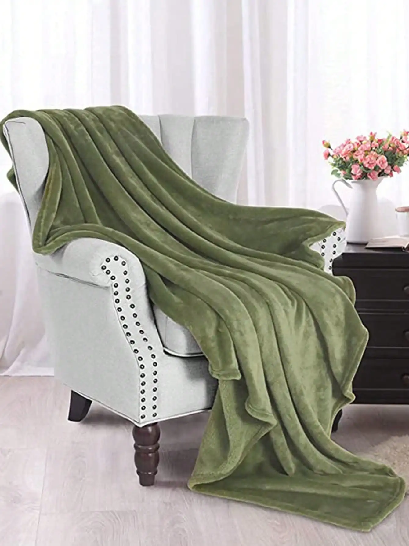 Plain Color Blanket Green Simple Throw Blanket Soft Sleeping Blanket For Household