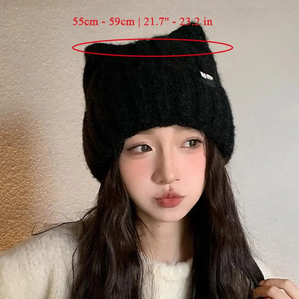 Bonnets tricotés avec oreilles de chat noir, 1 pièce, mignons chapeaux chauds d'hiver en laine pour femmes, mode Streetwear coréen, chapeau de Protection des oreilles résistant au froid