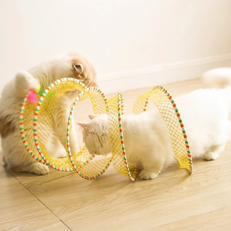 

Cat Play Tunnel With Interactive Toy Self Play Collapsible for Kitty Cats Toy Durable Bouncy and Self-Entertaining about 65cm