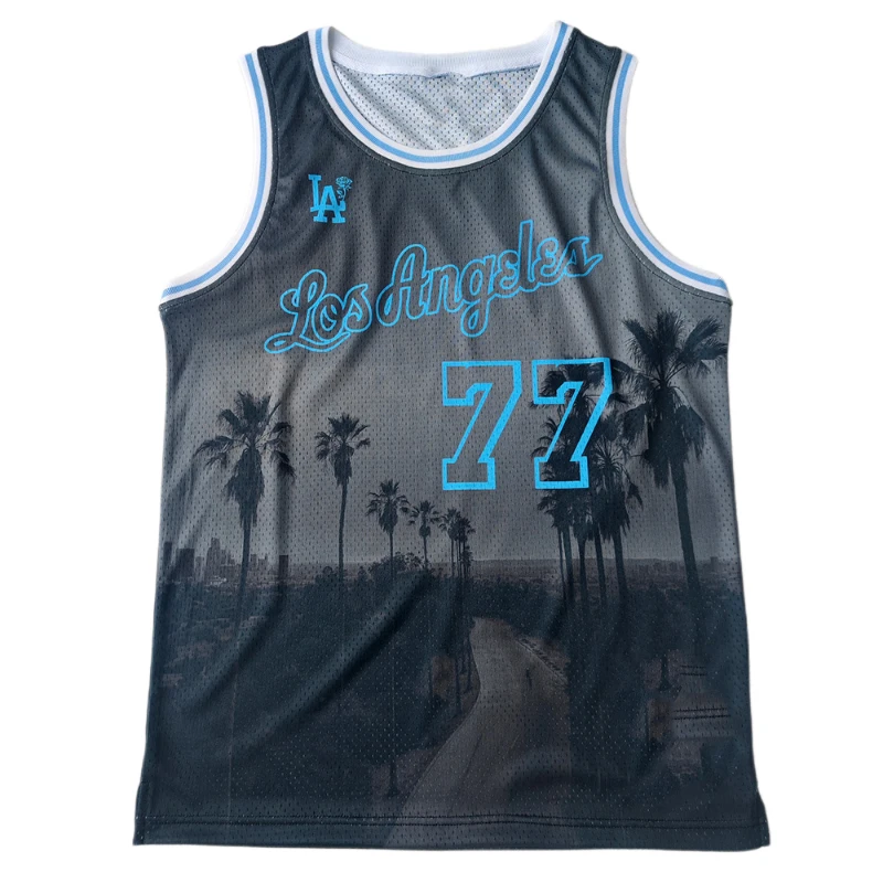 جديد Trillest لوس أنجلوس 77 لوكا ماجيك دونسيتش للرجال شجرة النخيل الطباعة الرقمية شبكة كرة السلة جيرسي فريق رياضي للجنسين