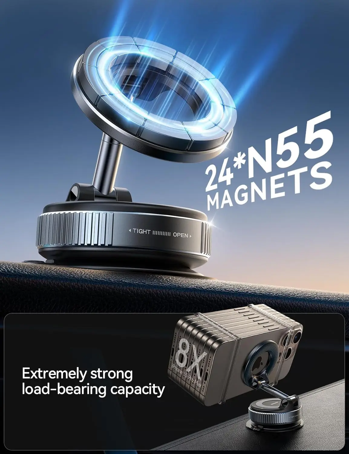 맥세이프 흡착식 휴대폰 거치대 차량용 진공 자석 휴대폰 홀더 360도 회전 °   안드로이드 마그세이프 케이스용 메탈 스트럿 마그세이프 차량용 거치대