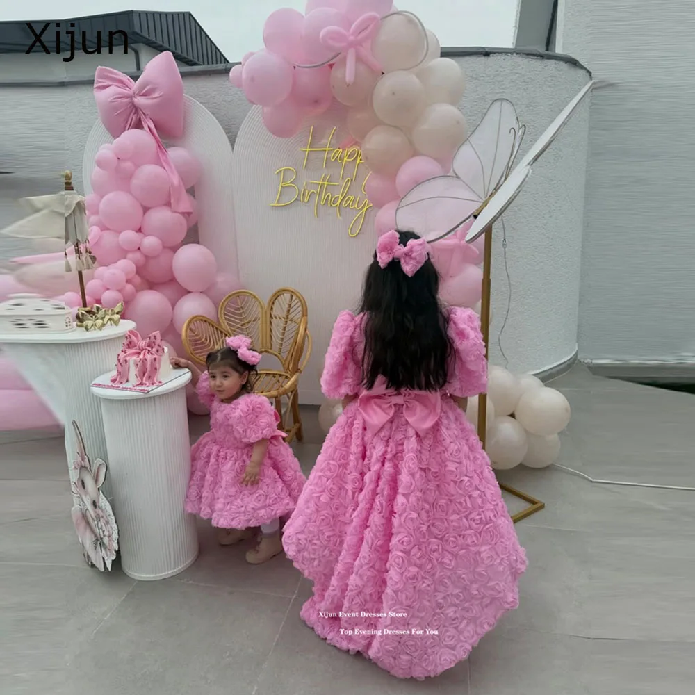 

Роскошные розовые платья Xijun для девочек с бантом на спине, А-силуэт, для дня рождения, с пышными рукавами, нарядные, на заказ