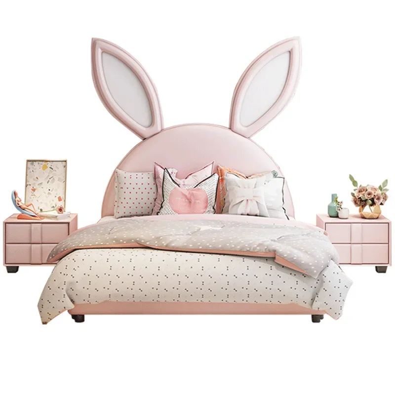

Rabbit bed ears children's bed girl pink dream castle cartoon girl princess bed