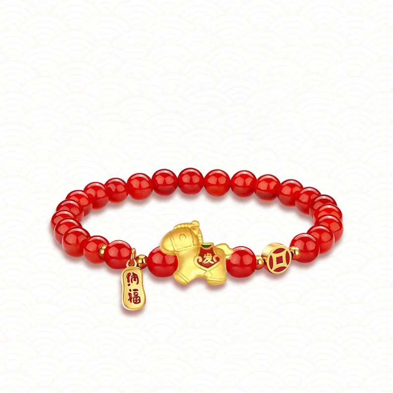 السنة الجديدة محظوظ الحصان سوار مُزين بالخرز للنساء أنيقة الخرز الأحمر فو رسالة أساور ساحرة 2026 مهرجان صيني مجوهرات هدايا #3