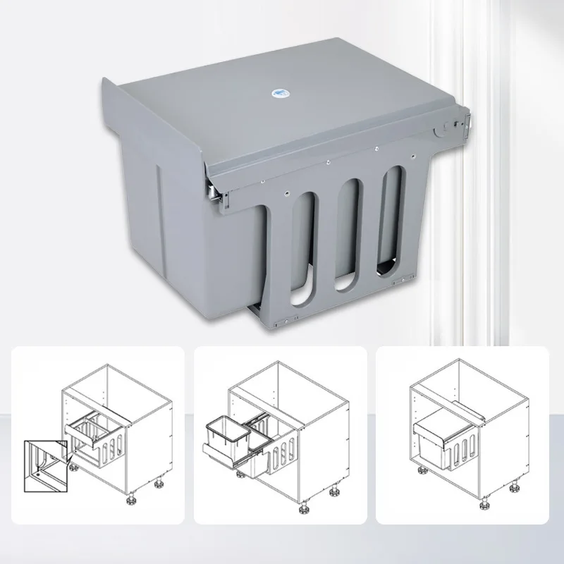 Kitchen Invisible Storage 400 Cabinet Cabinet Pull-out Sorting Trash Can 15Lx2 Embedded Double Barrel Three Barrels Plastic