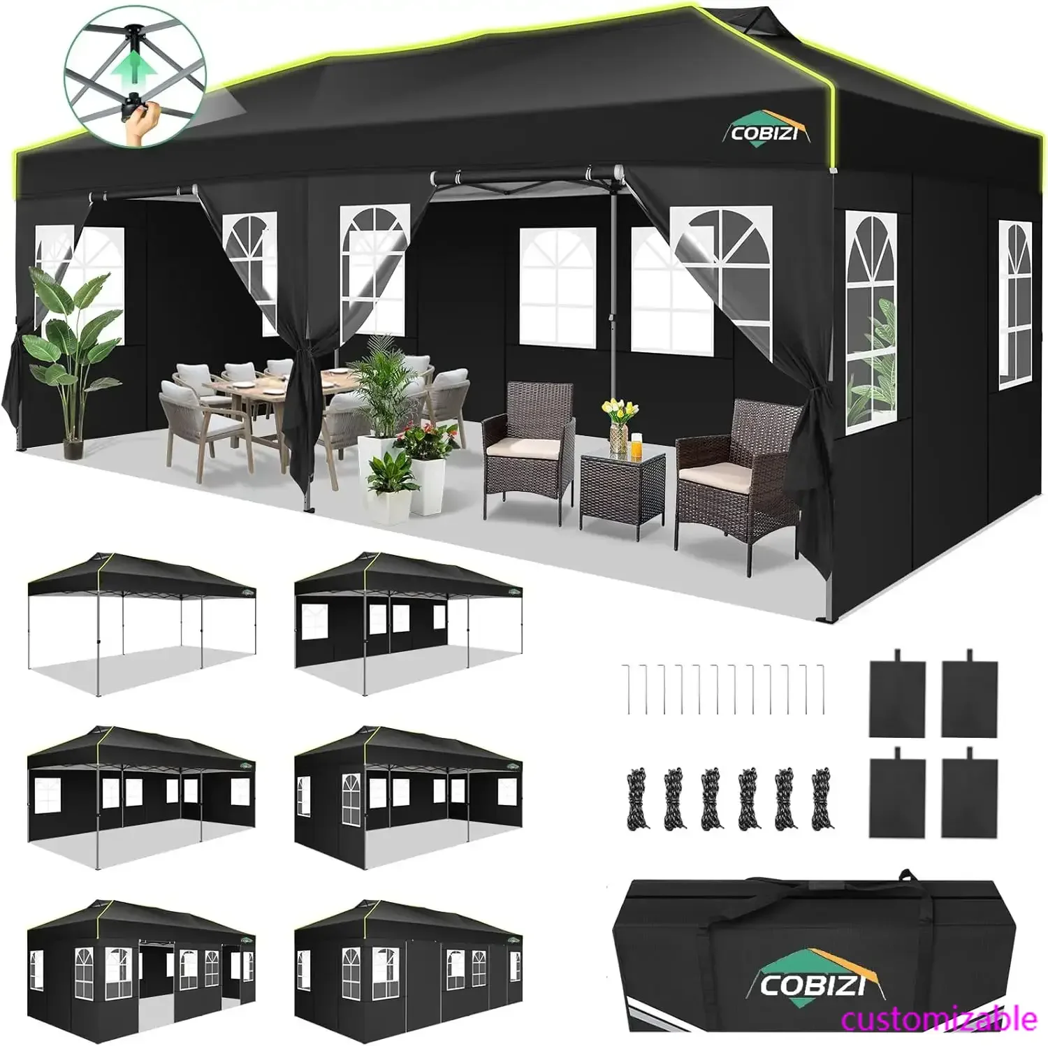 

10x20 Pop Up Canopy Tent with 6 Removable Sidewalls, One Push Party Tent Outdoor Waterproof Event Canopy with Air Vent