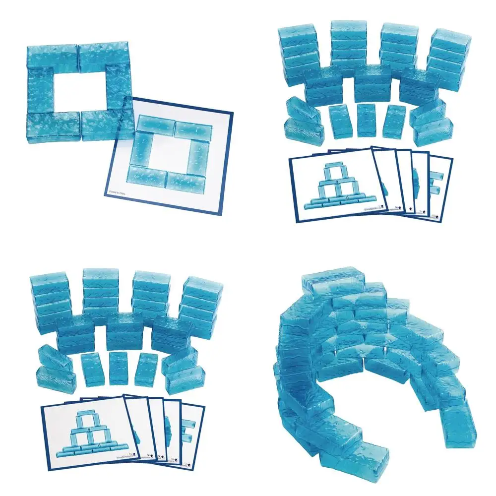 Set di mini blocchi di ghiaccio STEM per bambini - 36 pezzi con 5 carte di attività e accessori di ingegneria