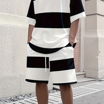 ชุดเสื้อยืดคอกลมลายทางผู้ชายแฟ...