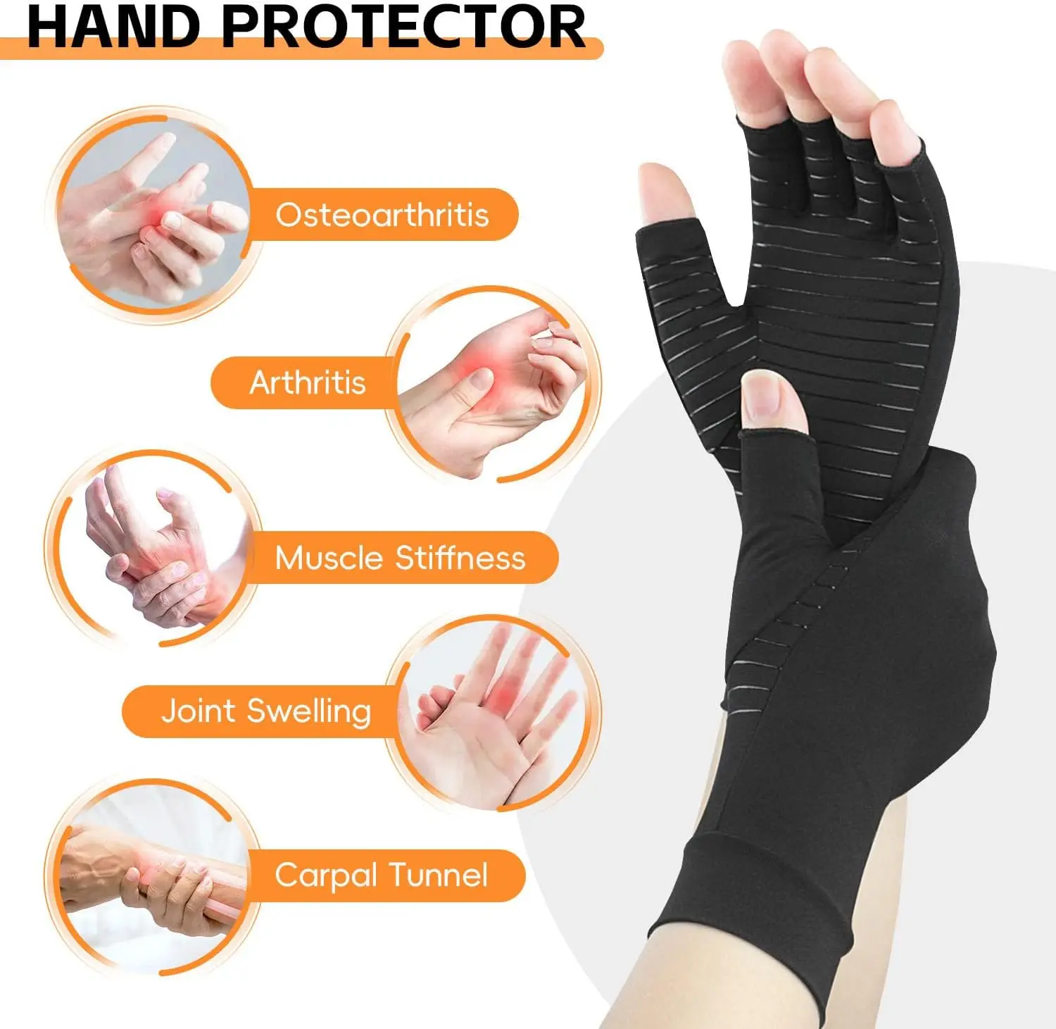 Luvas de cobre para artrite para alívio da dor nas mãos, osteoartrite reumatóide, inchaço, túnel do carpo, luvas de compressão