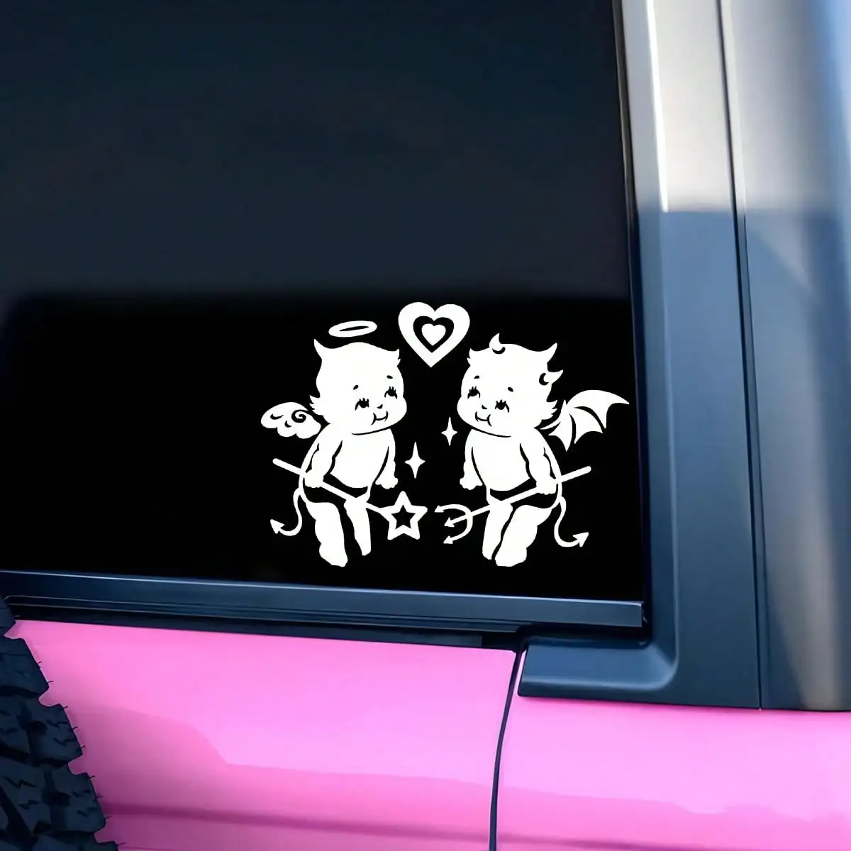 Angel Devil Baby Couple Car Sticker Cute Heart Pattern Vinyl Decal Car Window Door Bumper Decor Waterproof Auto Accessories
