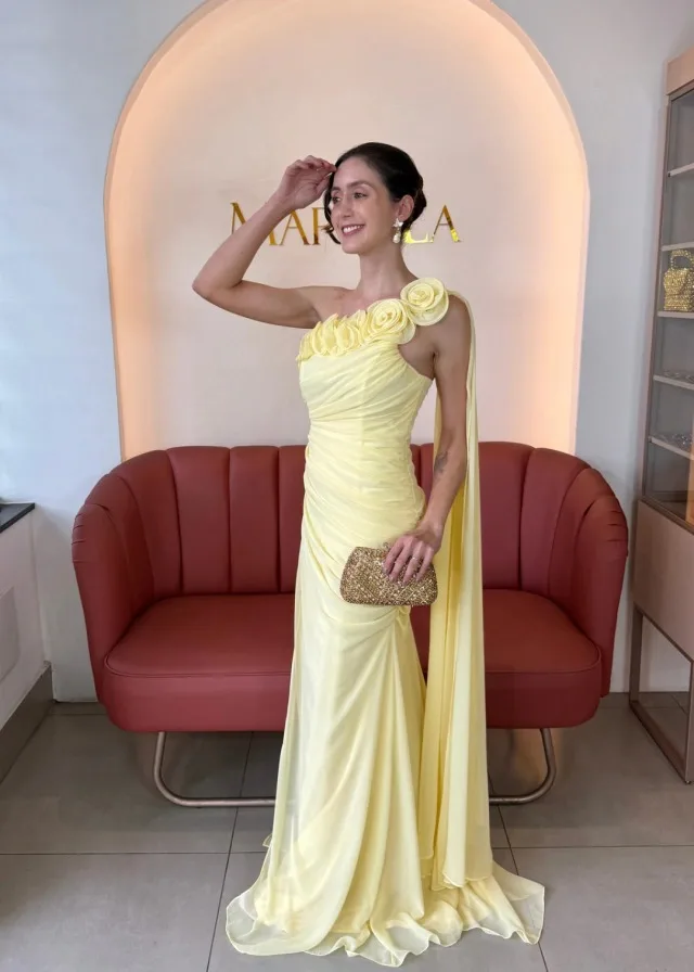 Women Elegant One Shoulder Dresses Handmade 3D Flower Chiffon Mermaid Prom Gown Side Split Long Formal Wedding Guest Dresses