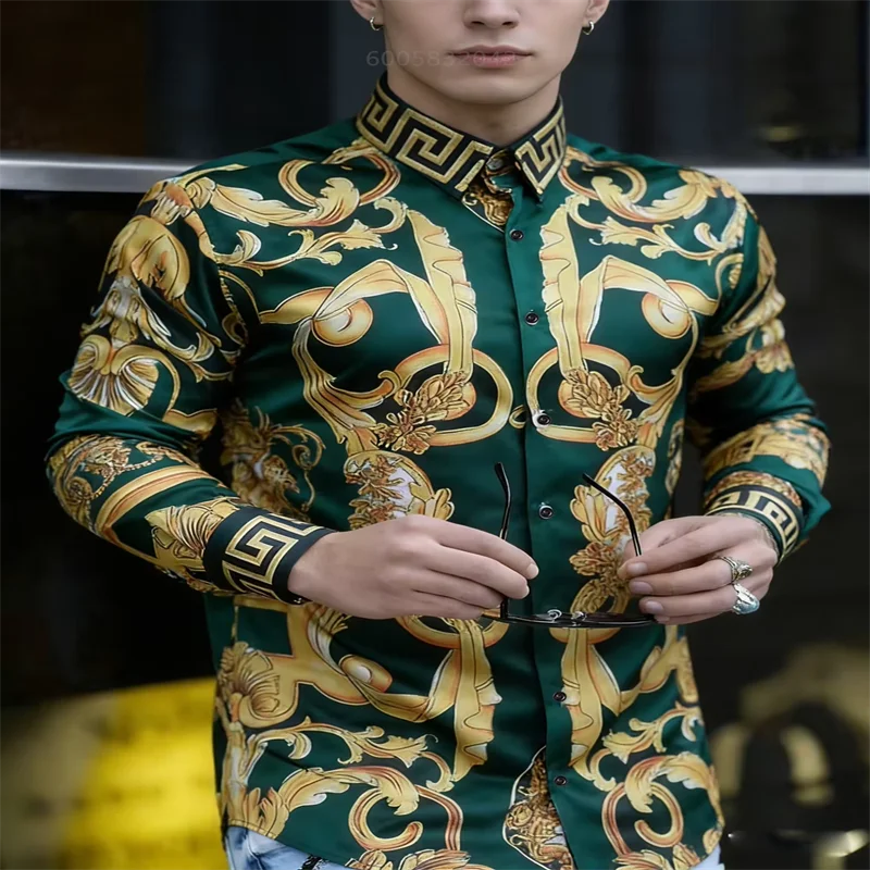 2026 New Men's Long-Sleeve Shirt, Short-Sleeve Shirt with Natural Color Block Print and Portrait Pattern, Stylish, Slim Fit, Tre