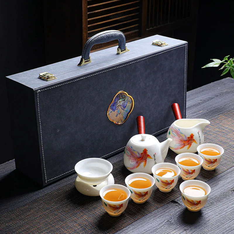 Jade Fat White Porcelain Kung Fu Gaiwan Ceramic Set Gift Guests Tea Brewing Device for Living Room Home