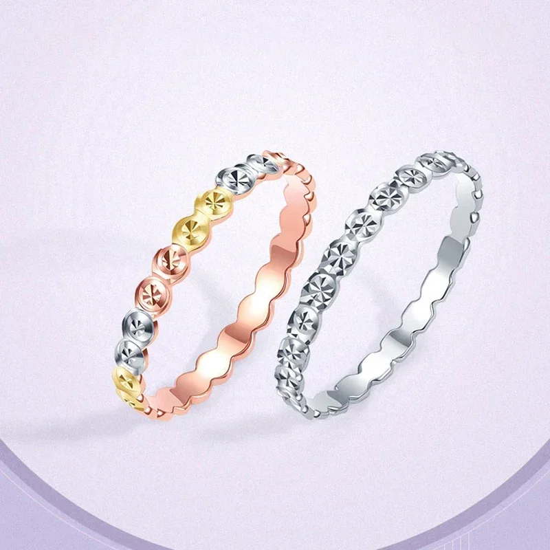 585 Purple Gold 14K Rose Gold Yellow and White Tricolor Small Flower Fine Ring Women's Simple Opening Design Charm Jewelry