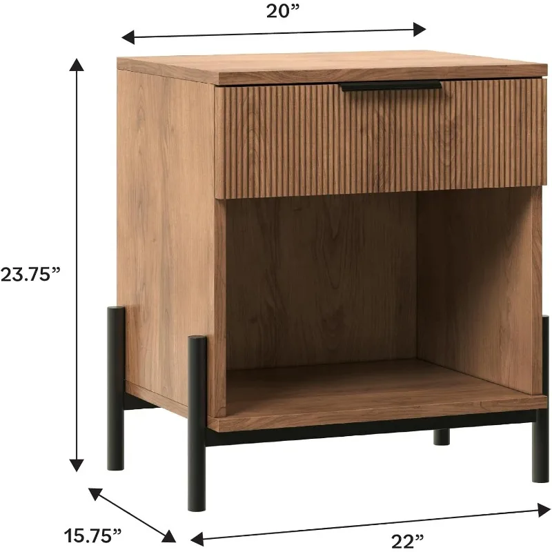 منضدة باريس الحديثة ذات الدرج القصب مع مساحة تخزين مفتوحة، مجموعة من 2، موكا #3