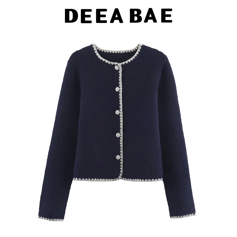 

DEEABAE Новое зимнее женское однобортное вязаное пальто в ленивом стиле с круглым вырезом и длинными рукавами контрастной вышивкой