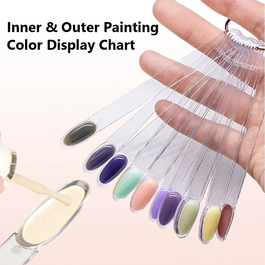 50 Tips Double Layer Oval Fan-Shaped Nail Polish Gel Color Chart Practice Swatch for Nail Art Inner & Outer Painting Display