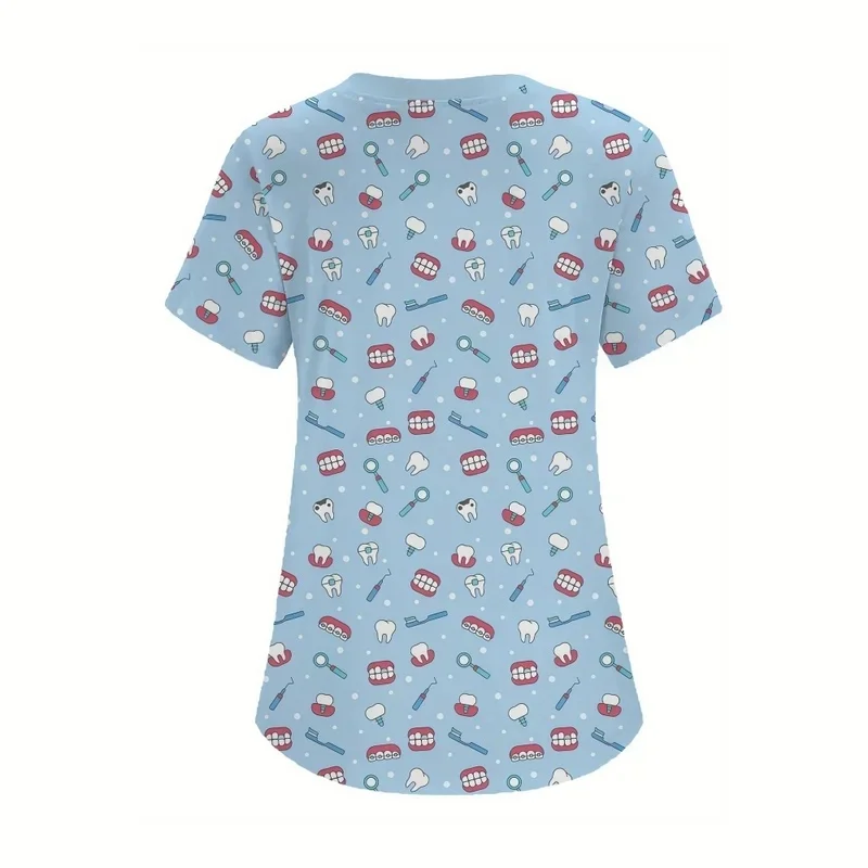 Women's Dental Healthcare Printed Short Sleeve ShirtVSlightly elastic medical collarTSurgical operating room workwear top
