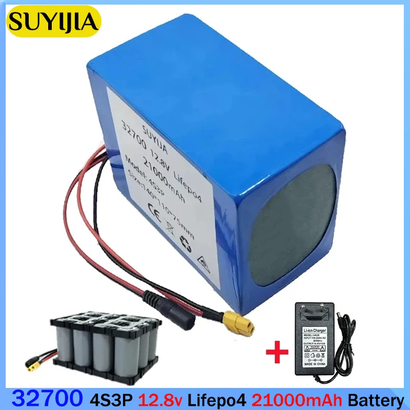 

32700 4S3P 12.8V Battery Pack Lifepo4 Battery 21000mAh Built-in 40A Balanced BMS for Electric Boats and Electric Bikes + Charger