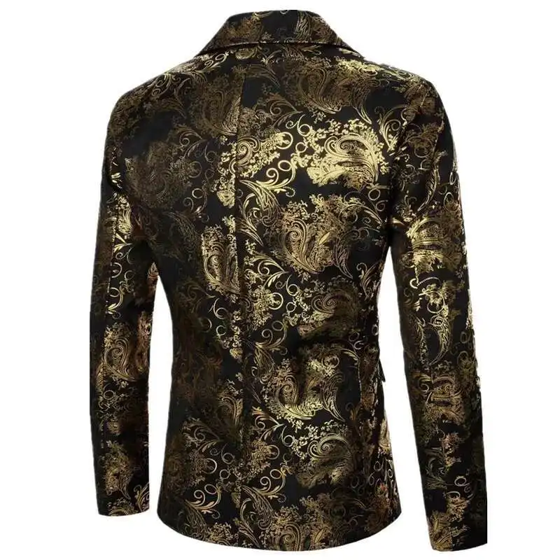 

QJ Cinga Brand Mens Two Piece, Gold Printed Blazer With Black Trousers, Red Sier Men Sets, Party/Stage Performance Costumes