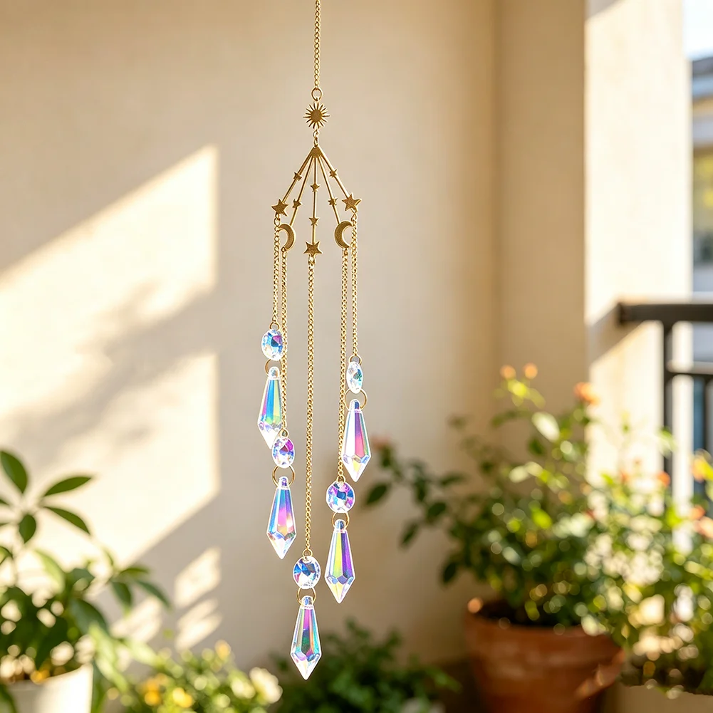 Boho Mond-Stern AB Kristall-Sonnenfänger Prisma Hängendes Ornament Regenbogen-Lichtfänger Fenster Wand Heim Hochzeit Zimmer Deko Geschenk – Detail 4