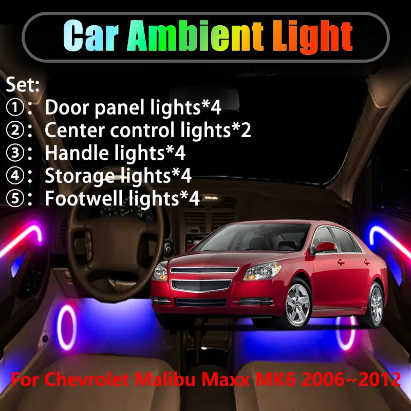 

For Chevrolet Malibu Maxx MK6 2006~2012 2/18 in 1 Car ambient lighting Led trunk interior led lights USB RGB Ensemble Streamer