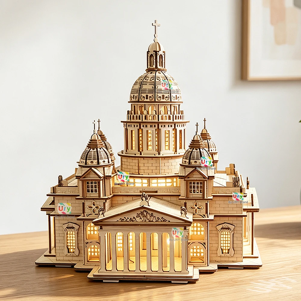 3D Wooden Puzzle Royal Castle Isaac's Cathedral in Russia Model With LED Light Assembly Kits For Adult DIY Decoration for Gifts