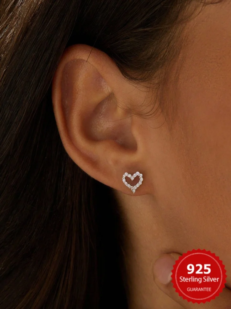 

925 Sterling Silver Zircon Gorgeous Shiny Love Heart Earrings For Women Anniversary Party Fashion High Quality Fine Jewelry