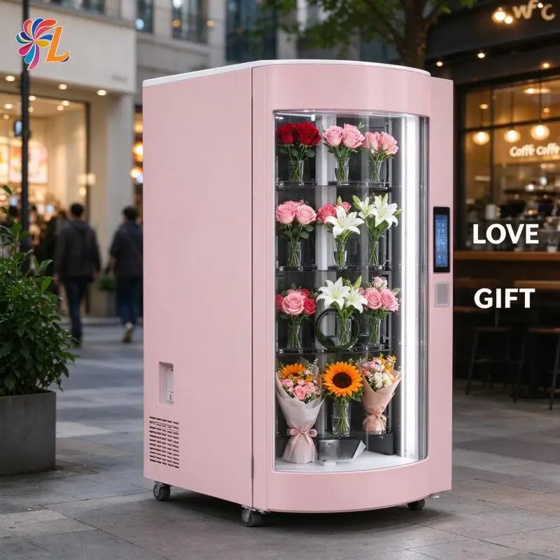 Flower Vending Machine Refrigerated Bouquet Vending Kiosk Transparent Display Door Attract Impulse Customer Purchase