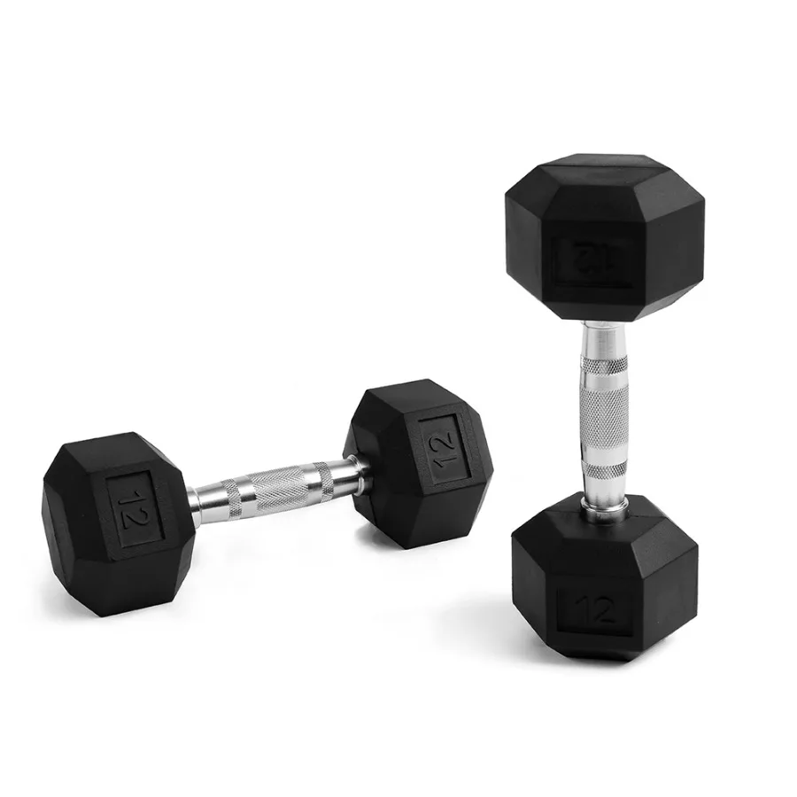 

12LB 1-Pair 2pieces HDRS Rubber Coated Solid Cast Iron Dumbbell with Contoured Chrome Handle, Hexagon Head