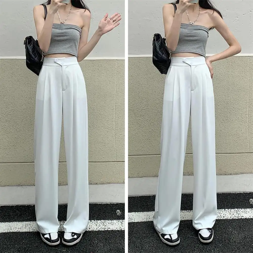 Flattering Leg Shape Trousers Elegant High Waist Women's Suit Pants with Wide Leg Pockets Stylish Office Lady Trousers for A