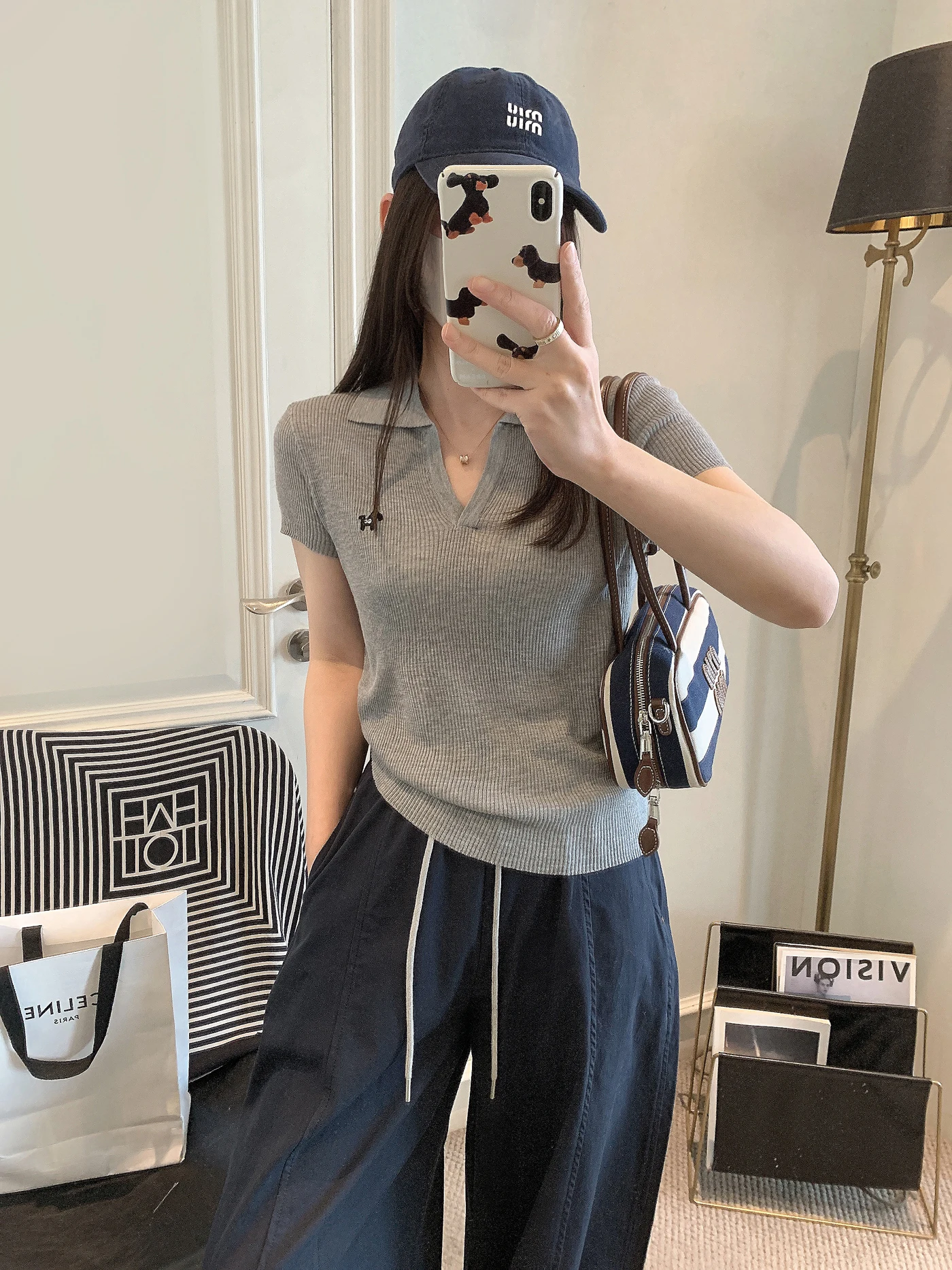 

Льняная трикотажная блузка с воротником, женская модная новинка весеннего сезона, корейский стиль, приталенный крой, топ с коротким рукавом