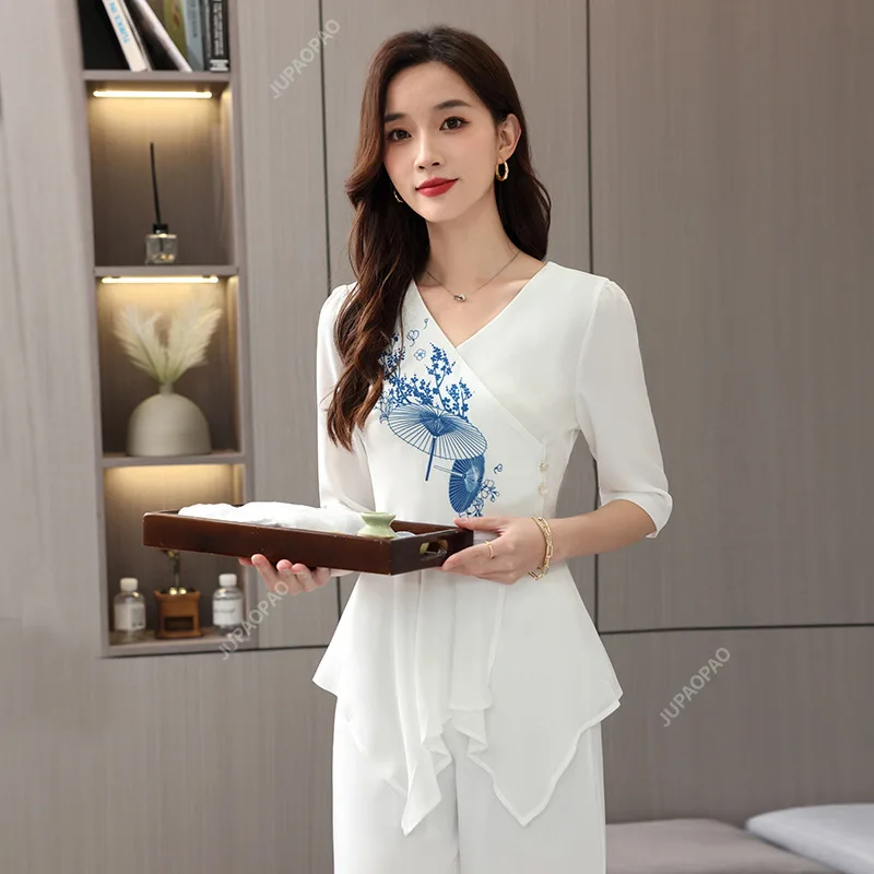 

Elegant Temperament Spa Uniforms Women Workwear Beauty Fashion Clothing Beautician Work Clothes Beauty Salon Artist Uniform Set