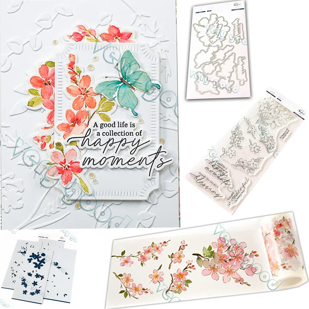 

Sakura Metal Cutting Dies Stamps Stencil Stickers Scrapbook Diary Decoration Embossing Template DIY Greeting Card Handmade