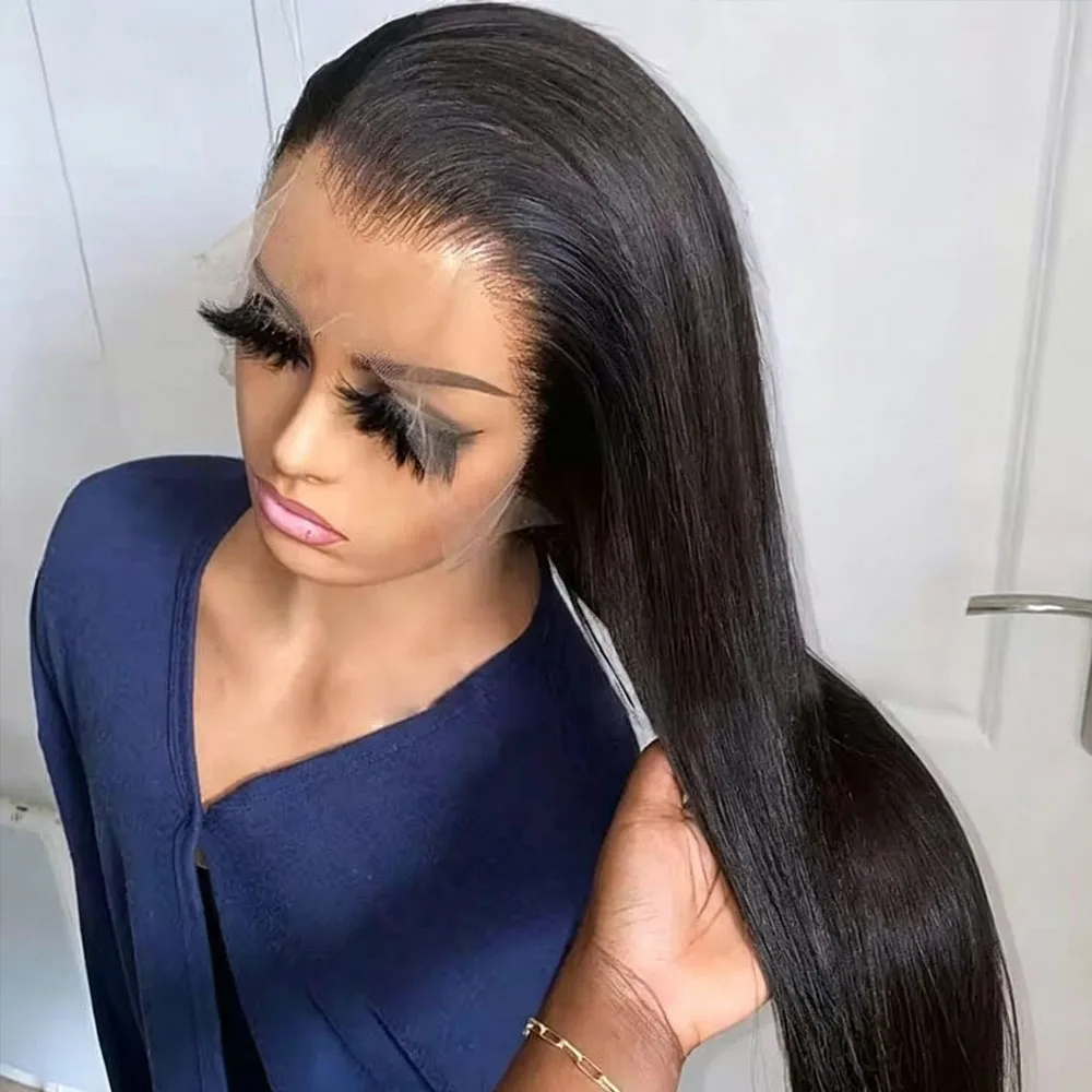 40 Inch 13x4 Transparent Straight Lace Front Wigs 250 Density Brazilian 13x6 HD Lace Frontal Human Hair Wig Long Black Straight Blended Human Lace Wig Pre Plucked Hairline With Baby Hair For Women