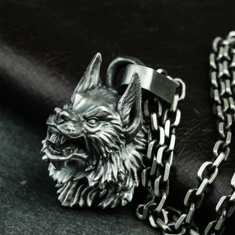 European and American Retro Silver Color Stainless Steel Wolf Head Necklace Men Rock Hip-hop Party Jewelry Necklace Accessories