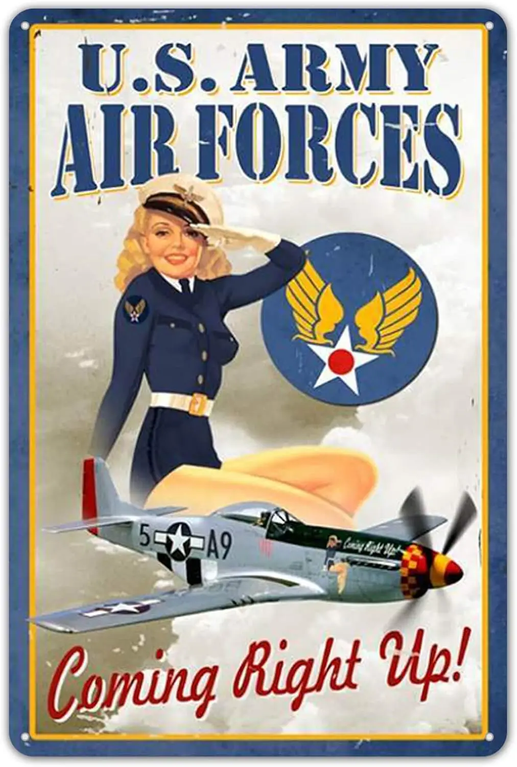 Air Force Pinup Pin-Up Girl Tin Signs Vintage Style Metal Signs As Wall Decor, Decorative Retro Coffee Bar Sign, 8 x 12