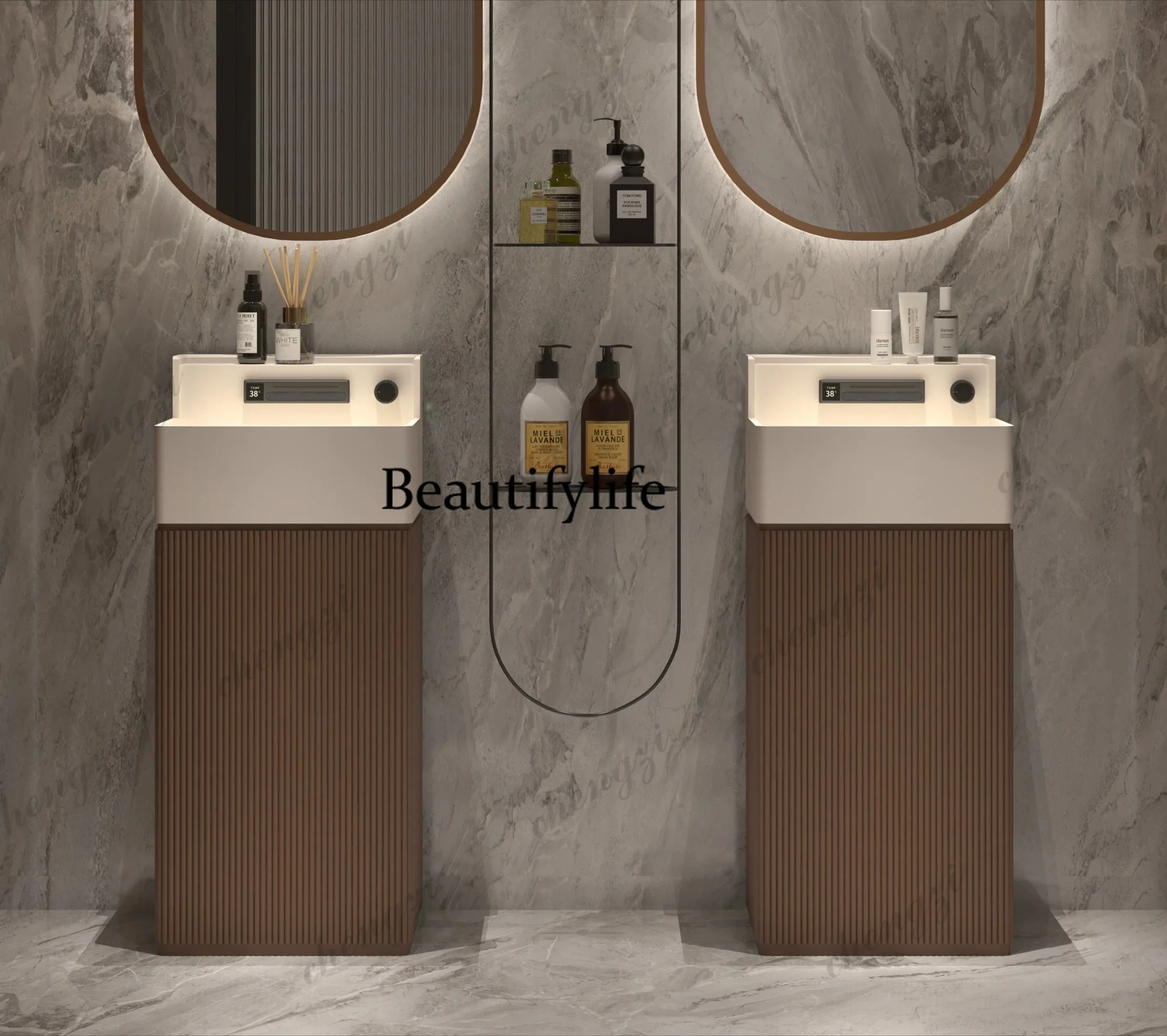 Medieval style floor-to-ceiling wash basin household small apartment hotel homestay column basin wood integration