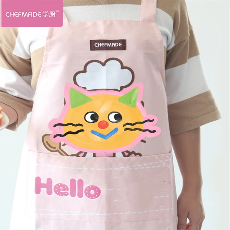 

Sleeveless apron pink cat cartoon pattern kitchen baking mat cotton cartoon home kitchen baking tools Japanese pink girl
