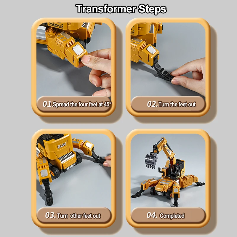 1:40 4 รูปแบบสี่ขารถบรรทุกเปลี่ยนวิศวกรรมยานพาหนะก่อสร้าง Alloy Crane Excavator ของเล่นเด็กของขวัญ