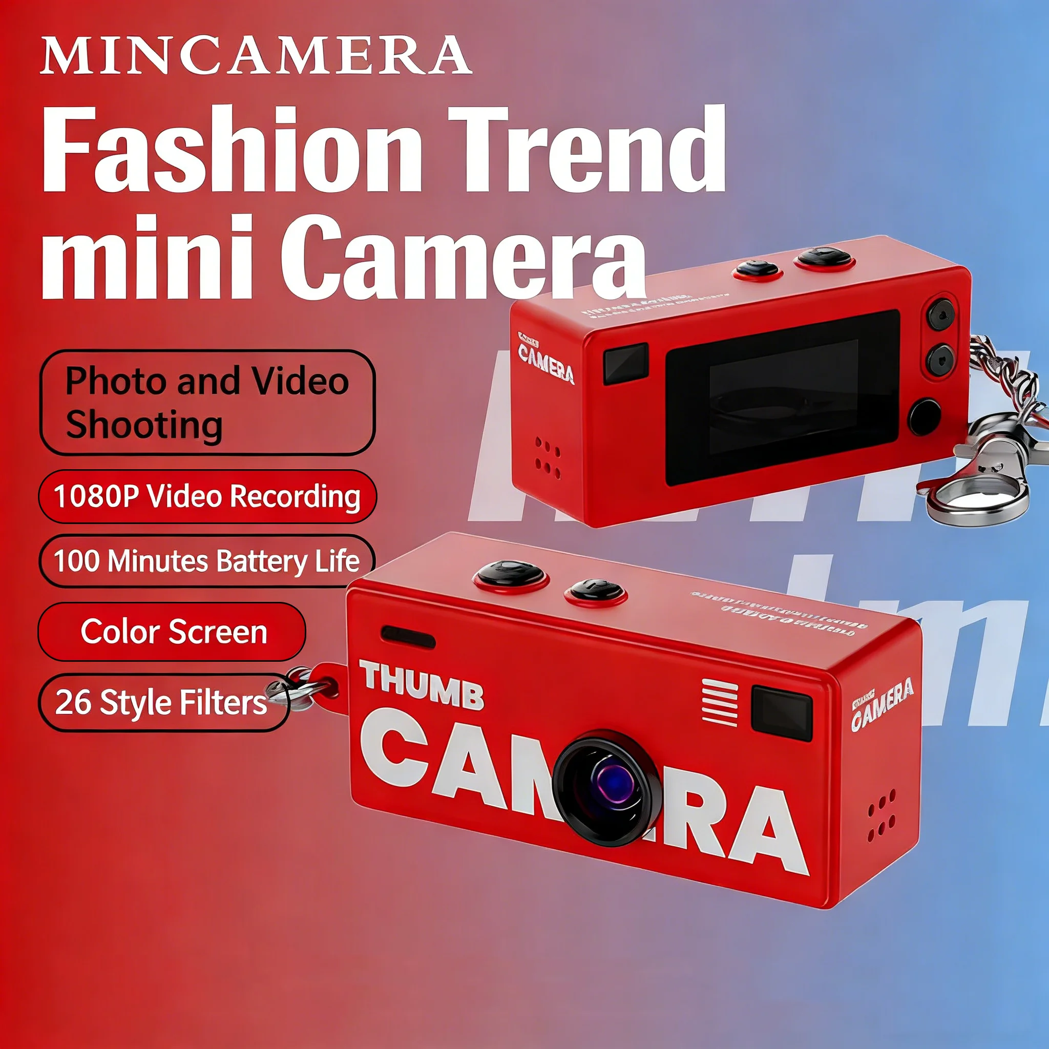 1080P HD Daumen Digitalkamera 0,96 Zoll Retro Schlüsselanhänger Kamera Unterstützung Speicherkarte Sehr kleiner Camcorder Videorecorder mit Blitz