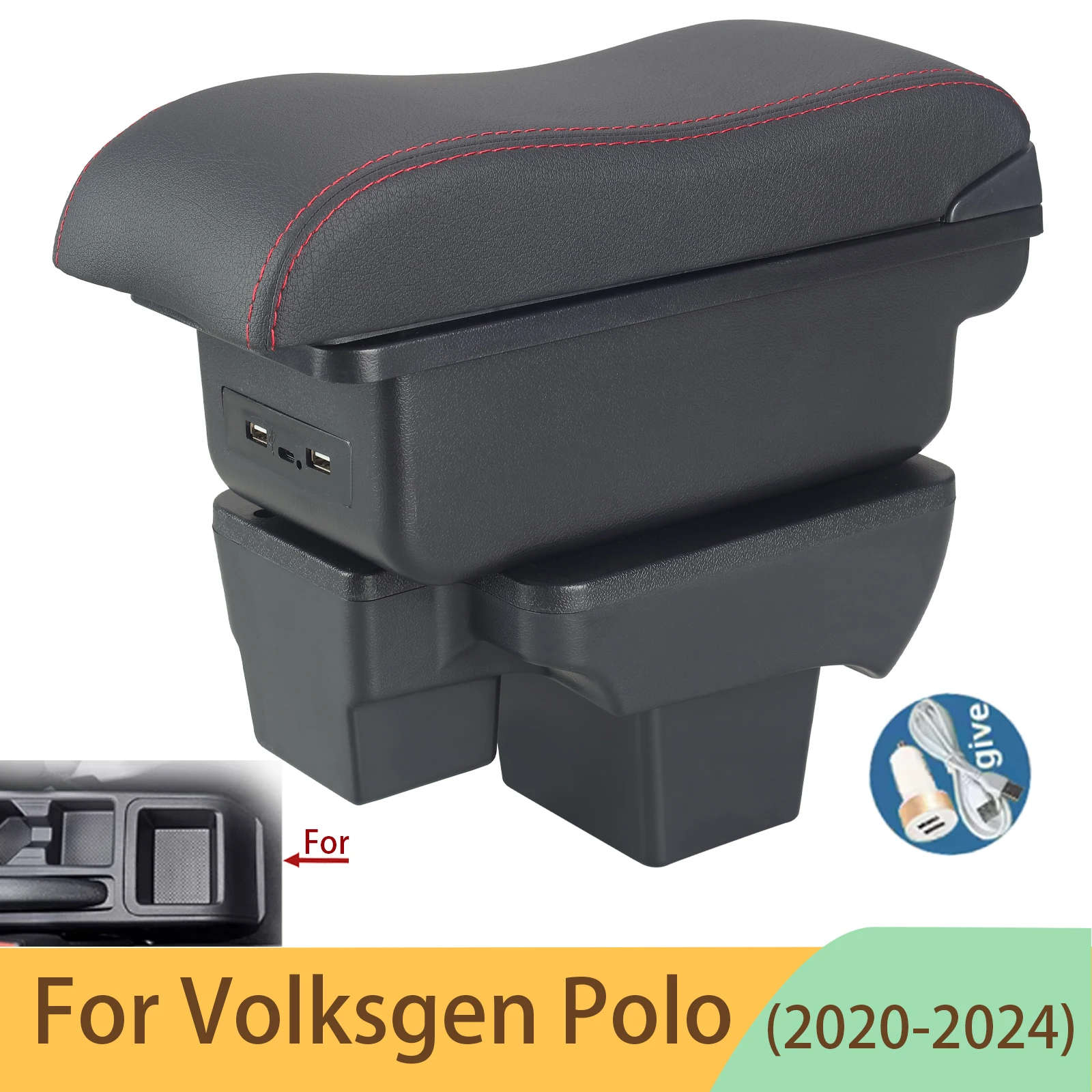 

Подлокотник для Volkswagen Polo, специальный подлокотник для автомобиля VW Polo, модификация 2020-2024, ящик для хранения, детали для дооснащения, автомобильные аксессуары