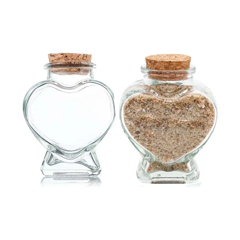 1PC Heart Shaped Glass Bottle Clear Glass Jar with Cork Mini Drifting Bottle for DIY Wishing Drifting Message Bottle Crafts