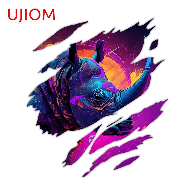 UJIOM Cool Rhinoceros Futurism Tear Wall Sticker Personality Sunscreen Refrigerator Kids Room Decal Amusing Wardrobe Murals